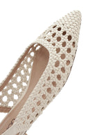 Women's Cream Knitted Open Back Ballerinas | Derimod