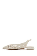 Women's Cream Knitted Open Back Ballerinas | Derimod