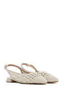 Women's Cream Knitted Open Back Ballerinas | Derimod