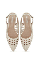 Women's Cream Knitted Open Back Ballerinas | Derimod