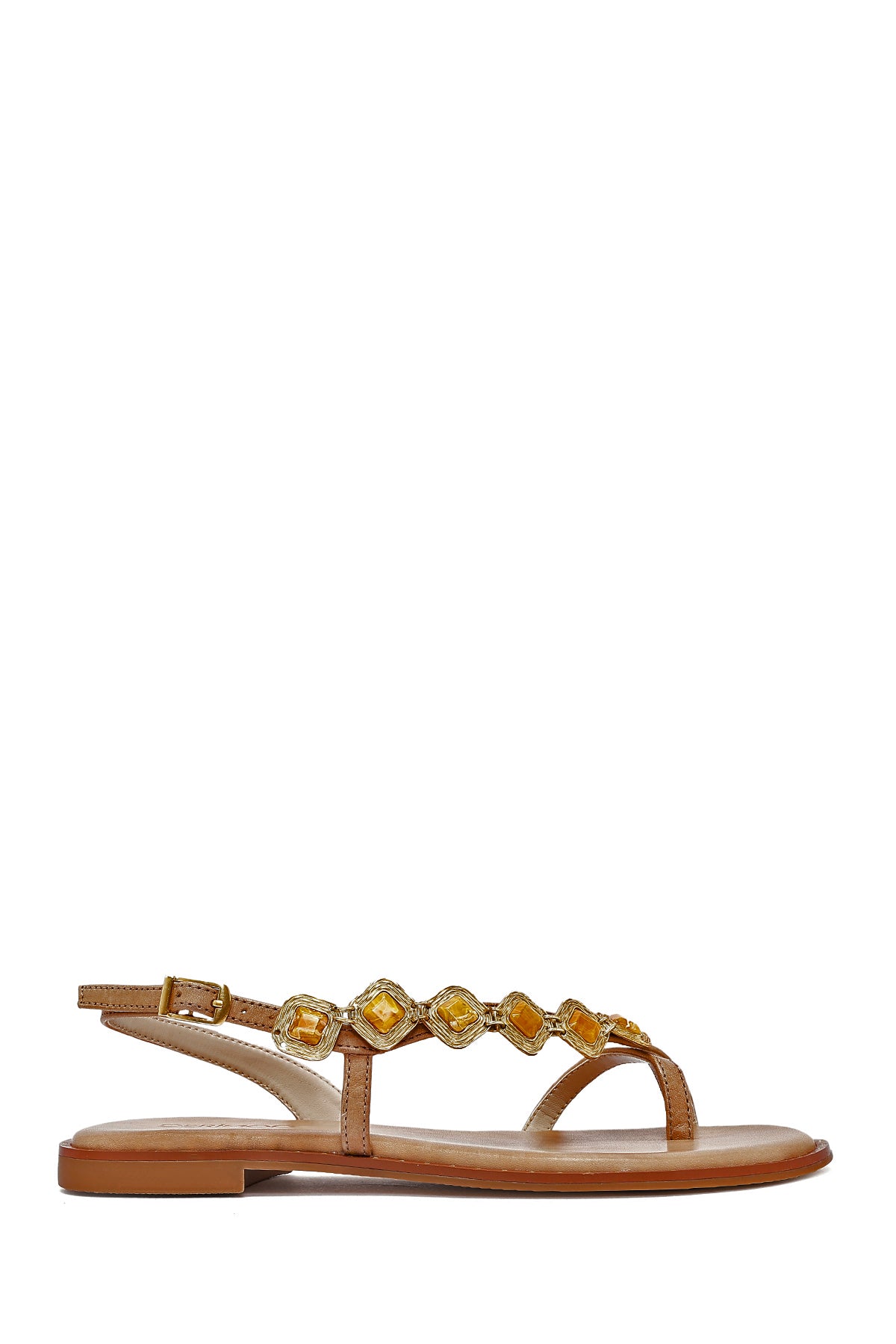 Women's Brown Stoned Flip-Flop Leather Sandals 25SFD483114 | Derimod