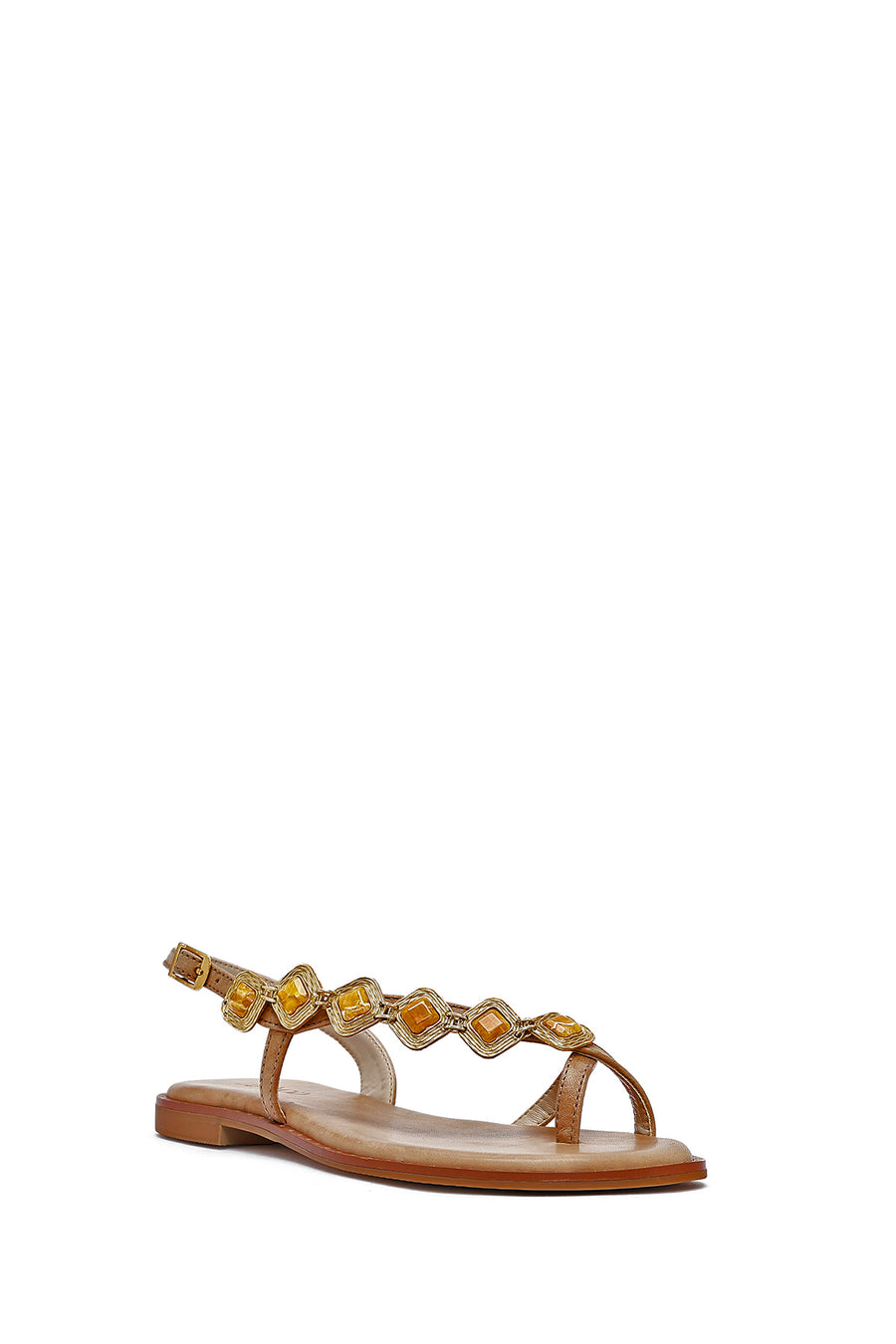 Women's Brown Stoned Flip-Flop Leather Sandals