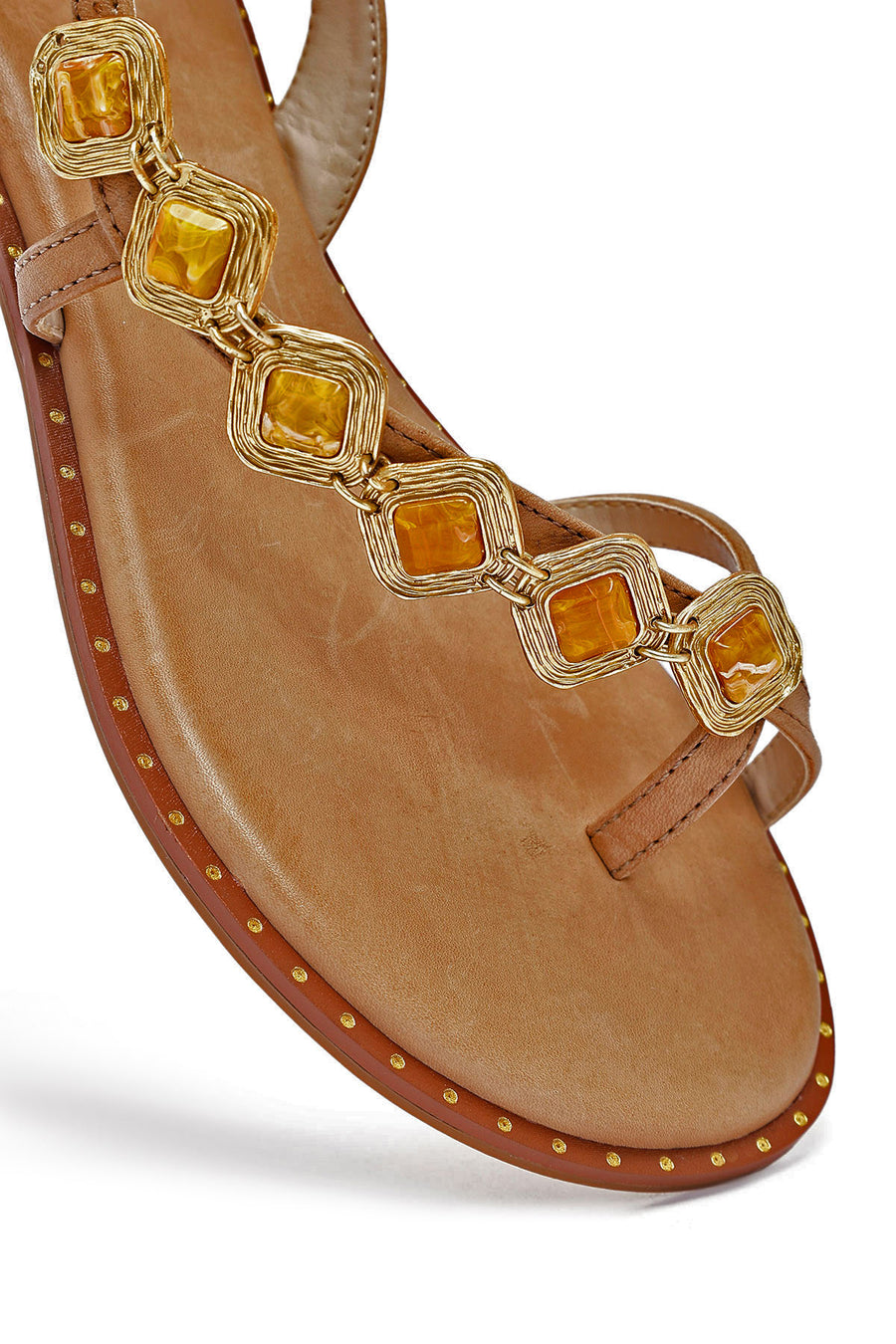 Women's Brown Stoned Flip-Flop Leather Sandals