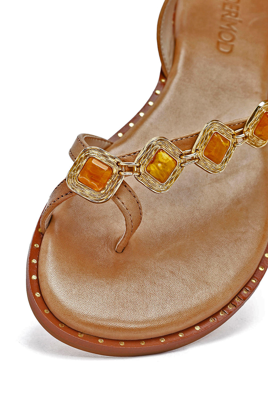 Women's Brown Stoned Flip-Flop Leather Sandals