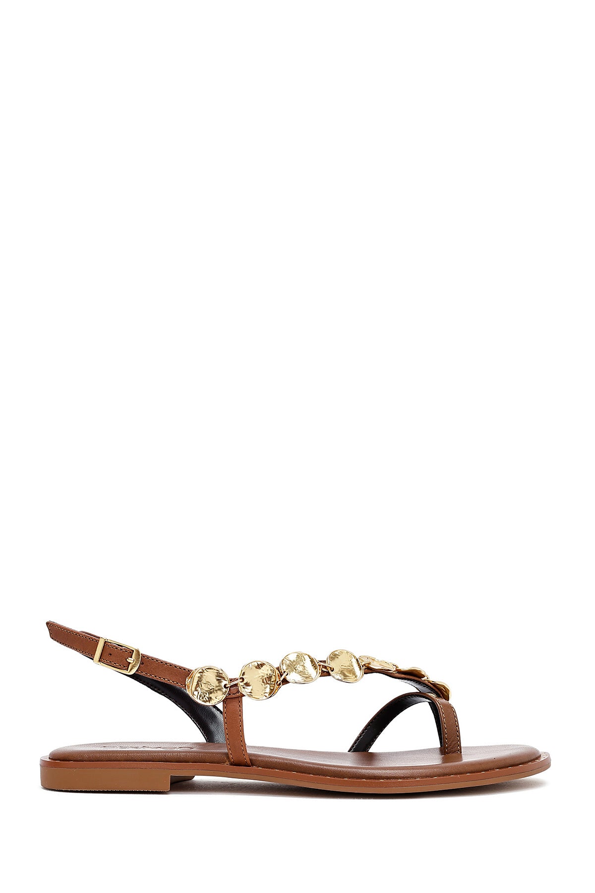 Women's Brown Metal Detailed Flip-Flop Leather Sandals 25SFD483214 | Derimod