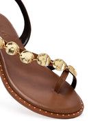 Women's Brown Metal Detailed Flip-Flop Leather Sandals | Derimod