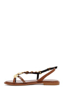 Women's Brown Metal Detailed Flip-Flop Leather Sandals | Derimod