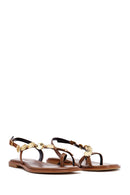 Women's Brown Metal Detailed Flip-Flop Leather Sandals | Derimod