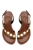 Women's Brown Metal Detailed Flip-Flop Leather Sandals | Derimod