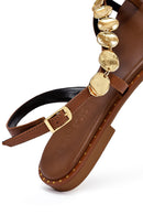 Women's Brown Metal Detailed Flip-Flop Leather Sandals | Derimod