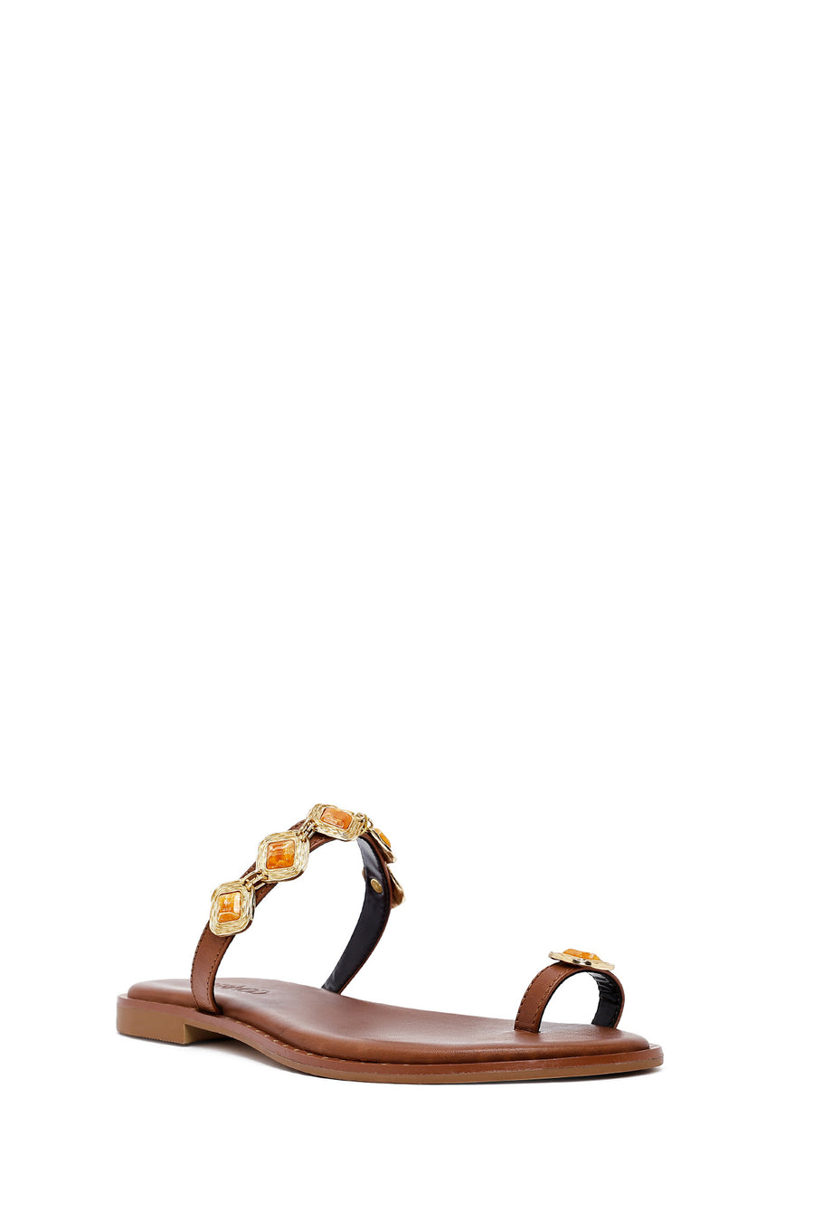 Women's Brown Flip-Flop Stoned Leather Slippers