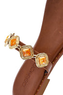 Kadın Kahverengi Parmak Arası Taşlı Deri Terlik | Derimod