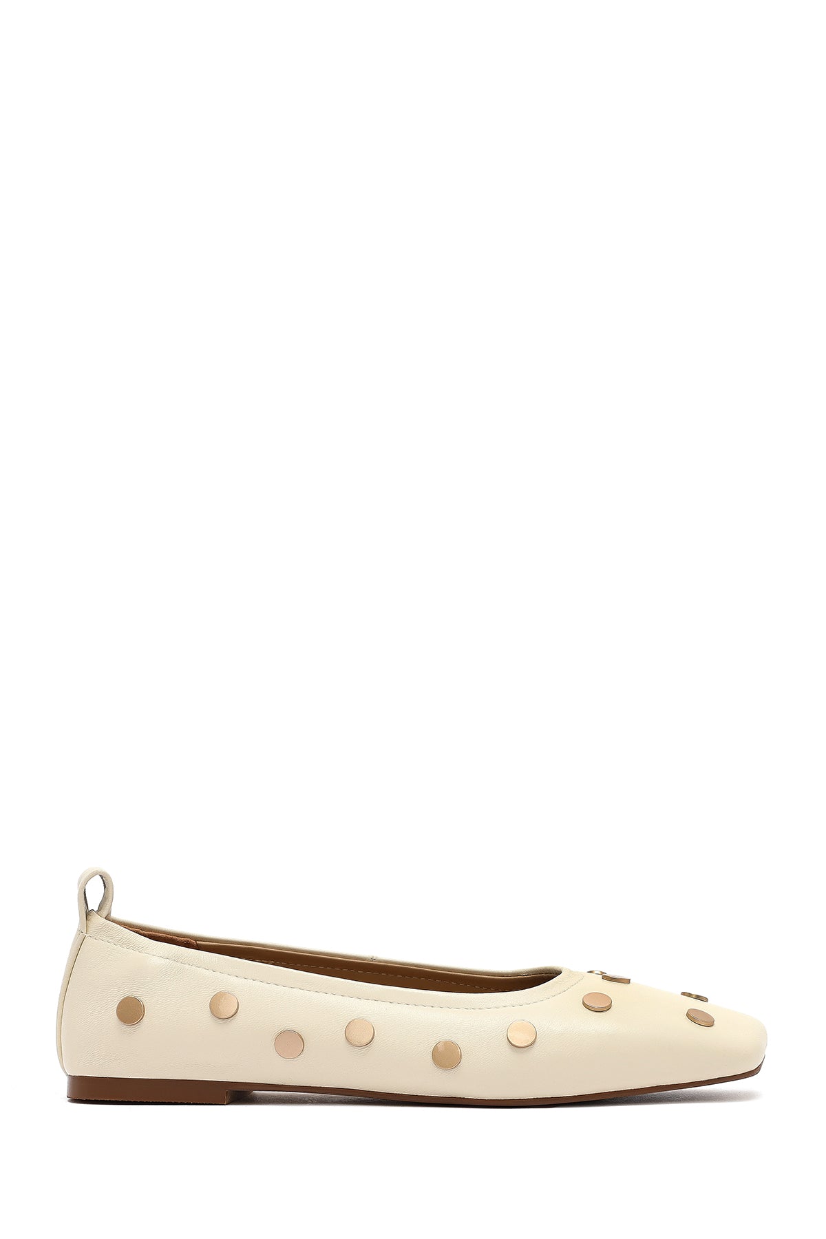 Women's Cream Stoned Leather Ballerina 25SFD494018 | Derimod