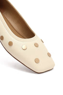 Women's Cream Stoned Leather Ballerina | Derimod