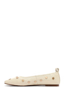 Women's Cream Stoned Leather Ballerina | Derimod