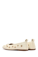 Women's Cream Stoned Leather Ballerina | Derimod