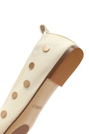 Women's Cream Stoned Leather Ballerina | Derimod