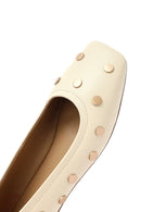Women's Cream Stoned Leather Ballerina | Derimod