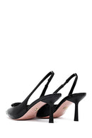 Kadın Siyah Arkası Açık İnce Topuklu Deri Ayakkabı | Derimod