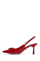 Women's Red Slingback Thin Heel Leather Shoes | Derimod