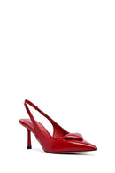 Women's Red Slingback Thin Heel Leather Shoes | Derimod
