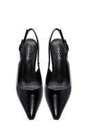 Kadın Siyah Arkası Açık Kısa İnce Topuklu Deri Ayakkabı | Derimod