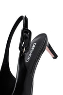 Kadın Siyah Arkası Açık Kısa İnce Topuklu Deri Ayakkabı | Derimod