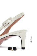 Women's Cream Slingback Low Thin Heel Leather Shoes | Derimod