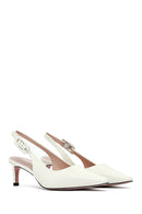 Women's Cream Slingback Low Thin Heel Leather Shoes | Derimod