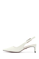 Women's Cream Slingback Low Thin Heel Leather Shoes | Derimod