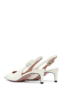 Women's Cream Slingback Low Thin Heel Leather Shoes | Derimod