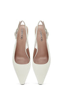 Women's Cream Slingback Low Thin Heel Leather Shoes | Derimod