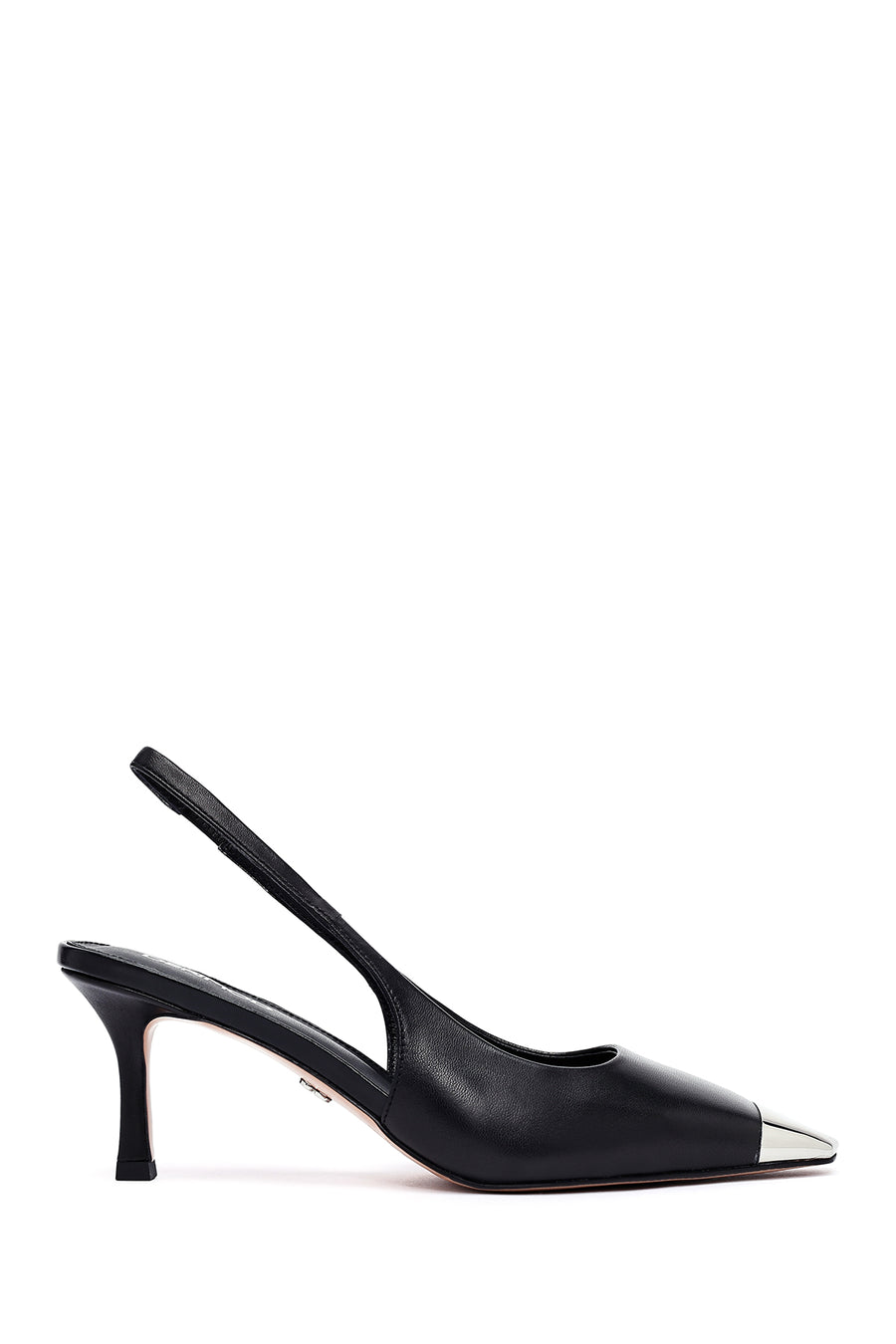 Women's Black Open Back Thin Heeled Leather Shoes 25SFD494318 | Derimod
