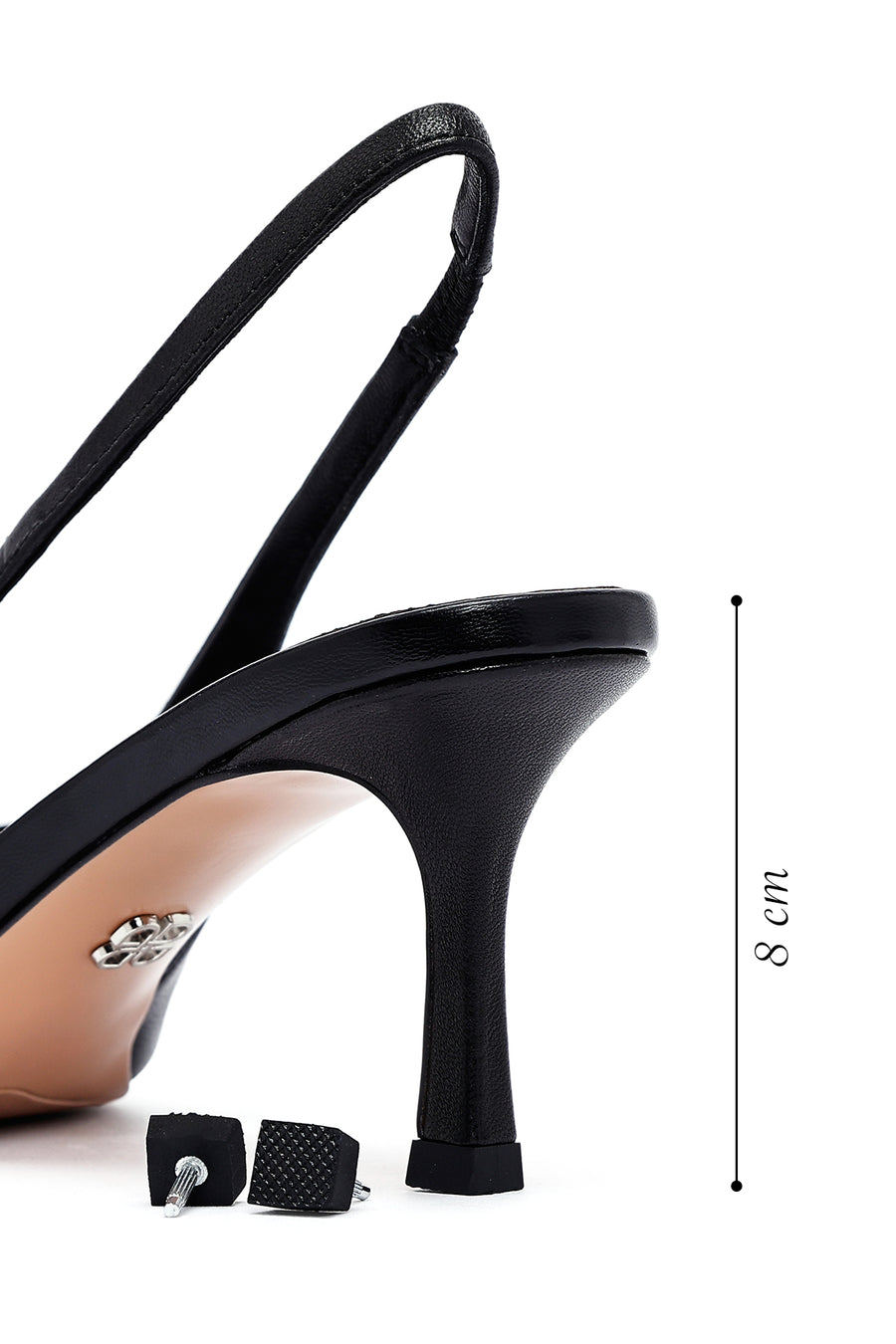 Women's Black Open Back Thin Heeled Leather Shoes