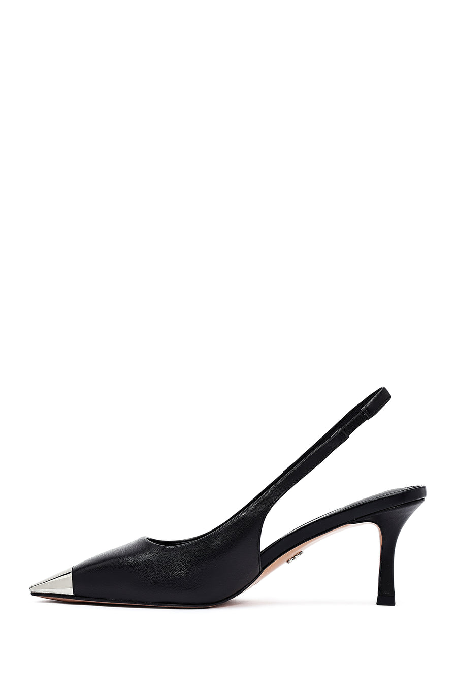 Women's Black Open Back Thin Heeled Leather Shoes