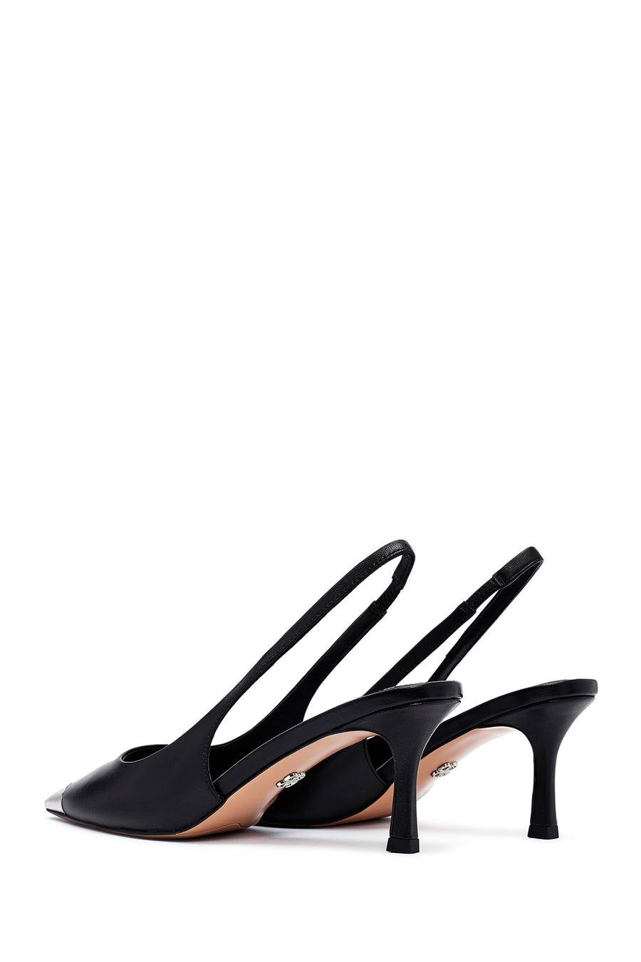 Women's Black Open Back Thin Heeled Leather Shoes