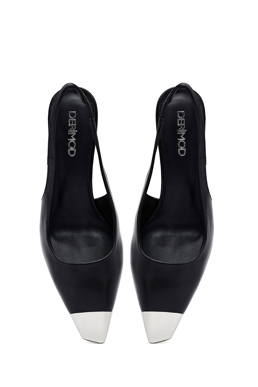 Women's Black Open Back Thin Heeled Leather Shoes