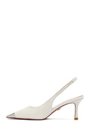 Kadın Krem Arkası Açık İnce Topuklu Deri Ayakkabı | Derimod