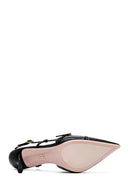 Women's Black Ankle Buckle Open Back Thin Heel Leather Shoes | Derimod