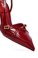Women's Red Ankle Buckle Open Back Thin Heel Leather Shoes | Derimod