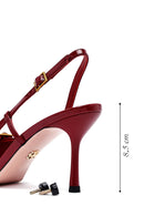 Women's Red Ankle Buckle Open Back Thin Heel Leather Shoes | Derimod