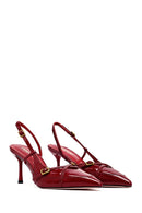 Women's Red Ankle Buckle Open Back Thin Heel Leather Shoes | Derimod