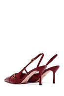 Women's Red Ankle Buckle Open Back Thin Heel Leather Shoes | Derimod