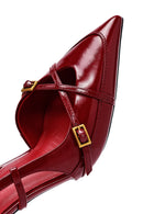 Women's Red Ankle Buckle Open Back Thin Heel Leather Shoes | Derimod