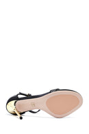 Women's Black Ankle Buckle High Thin Heel Metallic Leather Sandals | Derimod