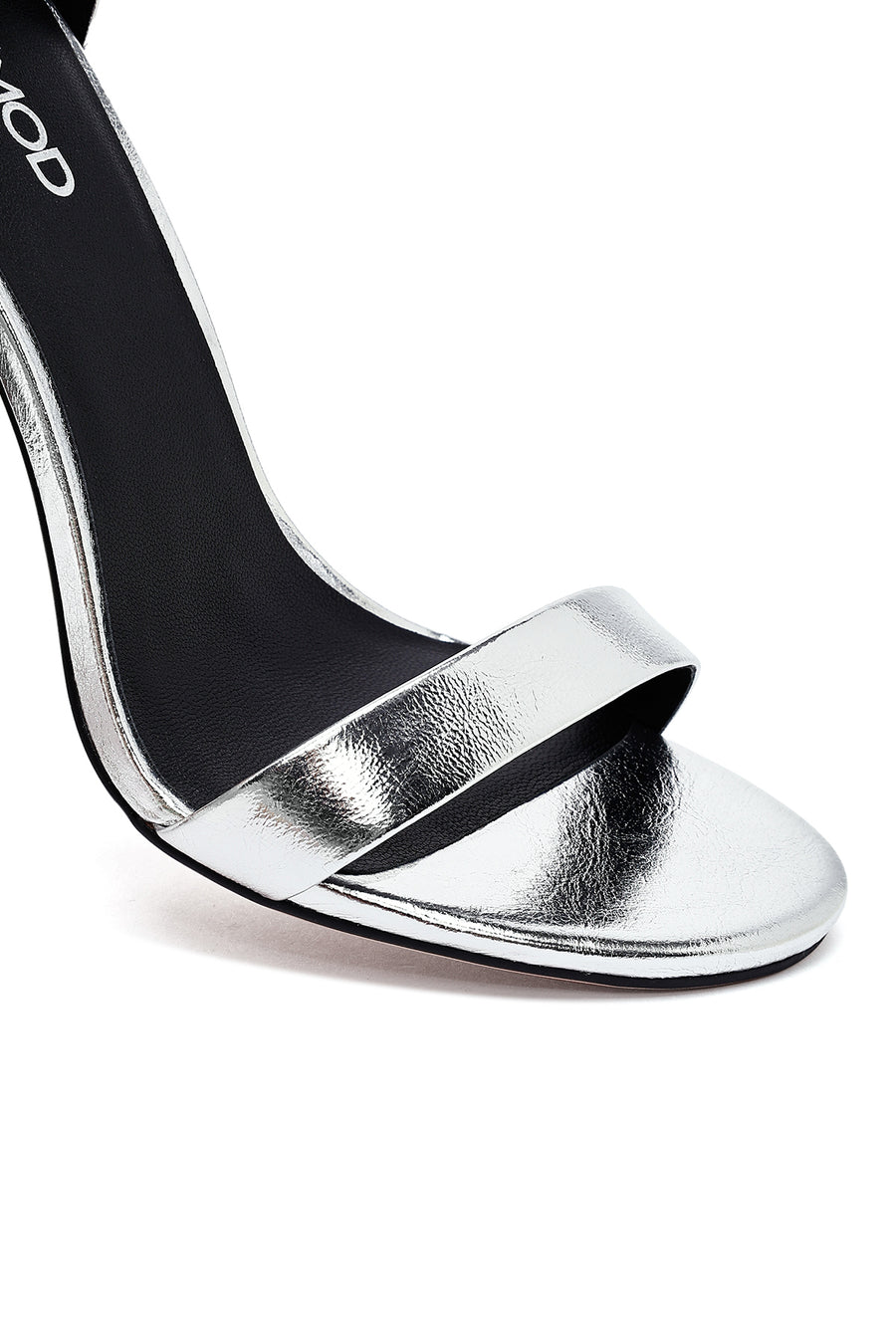 Women's Silver Ankle Buckle High Thin Heel Metallic Leather Sandals