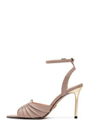 Women's Beige Ankle Buckle High Thin Heel Leather Sandals | Derimod