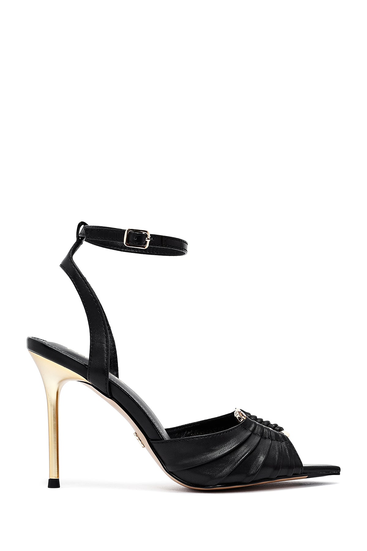 Women's Black Ankle Buckle High Thin Heel Leather Sandals 25SFD494718 | Derimod