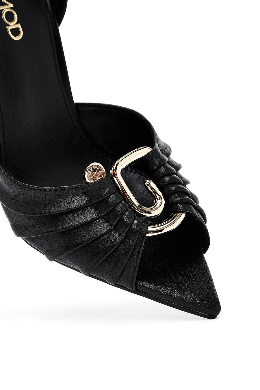 Women's Black Ankle Buckle High Thin Heel Leather Sandals