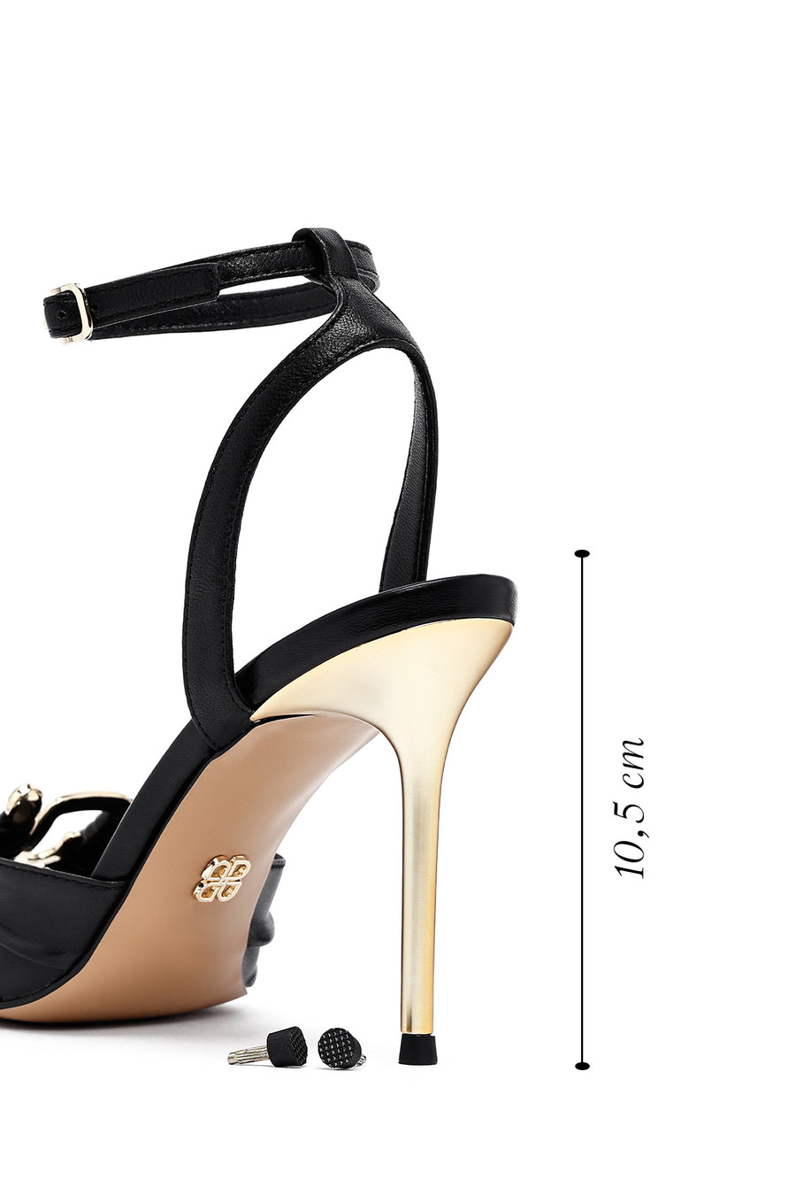 Women's Black Ankle Buckle High Thin Heel Leather Sandals